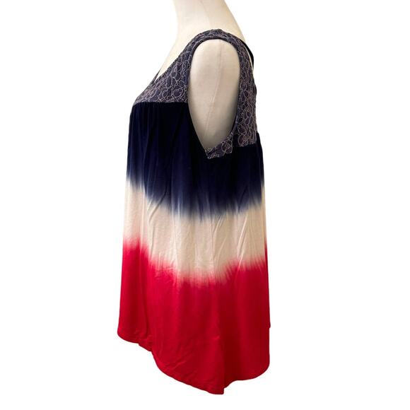 World Unity Blue White Red Sleeveless Flowy Blouse Top Criss Cross Back Size L - Picture 3 of 12